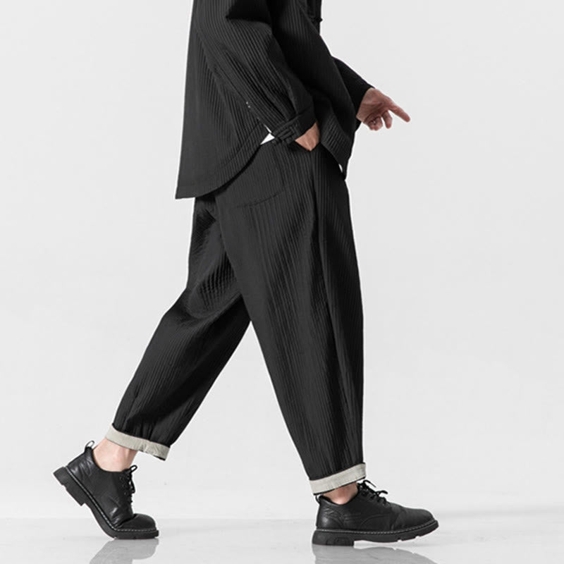 Męskie spodnie haremowe z kieszeniami i ściągaczem Buddha Stones Fall w jednolitym kolorze - image 27