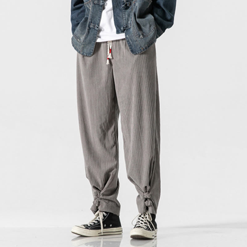 Spodnie męskie z prostymi nogawkami i kieszeniami, jesień/zima, z motywem Buddha Stones, z bawełny, w jednolitym kolorze, z guzikami - image 5