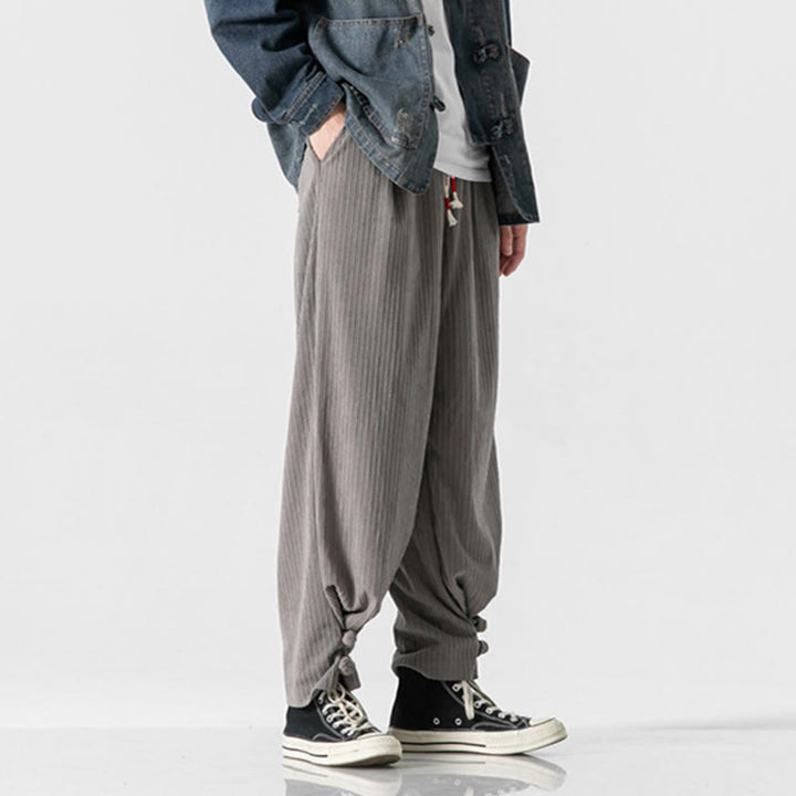 Spodnie męskie z prostymi nogawkami i kieszeniami, jesień/zima, z motywem Buddha Stones, z bawełny, w jednolitym kolorze, z guzikami - image 3