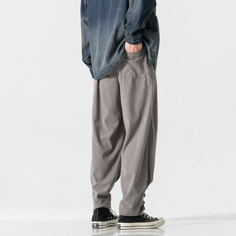 Spodnie męskie z prostymi nogawkami i kieszeniami, jesień/zima, z motywem Buddha Stones, z bawełny, w jednolitym kolorze, z guzikami - image 4