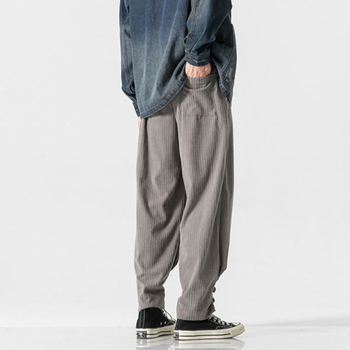 Spodnie męskie z prostymi nogawkami i kieszeniami, jesień/zima, z motywem Buddha Stones, z bawełny, w jednolitym kolorze, z guzikami - image 4