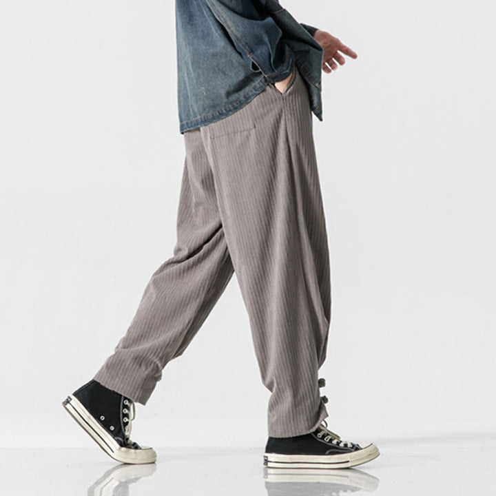 Spodnie męskie z prostymi nogawkami i kieszeniami, jesień/zima, z motywem Buddha Stones, z bawełny, w jednolitym kolorze, z guzikami - image 6