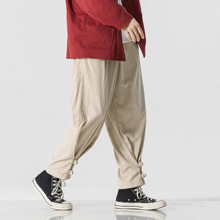 Spodnie męskie z prostymi nogawkami i kieszeniami, jesień/zima, z motywem Buddha Stones, z bawełny, w jednolitym kolorze, z guzikami - image 20