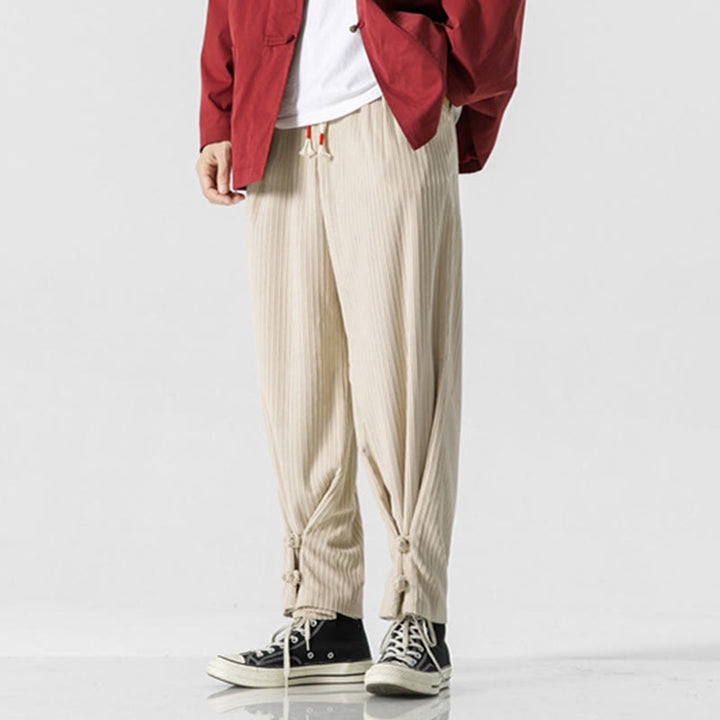 Spodnie męskie z prostymi nogawkami i kieszeniami, jesień/zima, z motywem Buddha Stones, z bawełny, w jednolitym kolorze, z guzikami - image 16