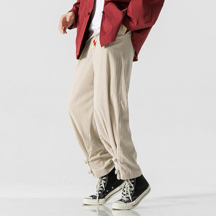 Spodnie męskie z prostymi nogawkami i kieszeniami, jesień/zima, z motywem Buddha Stones, z bawełny, w jednolitym kolorze, z guzikami - image 21