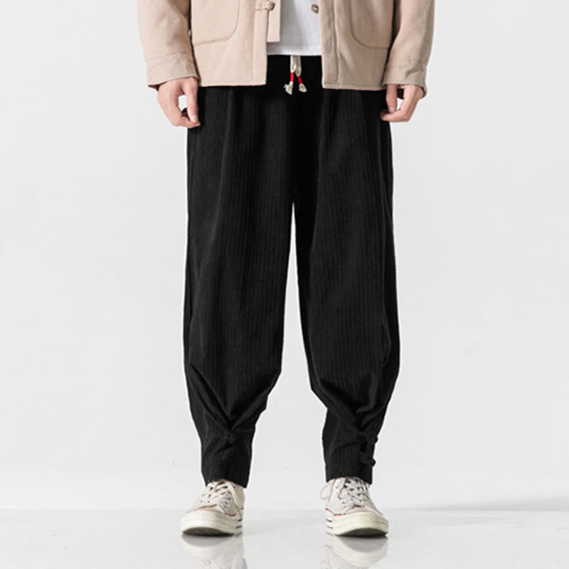 Spodnie męskie z prostymi nogawkami i kieszeniami, jesień/zima, z motywem Buddha Stones, z bawełny, w jednolitym kolorze, z guzikami - Czarny - US/UK/AU46， EU56 (5XL) - image 23