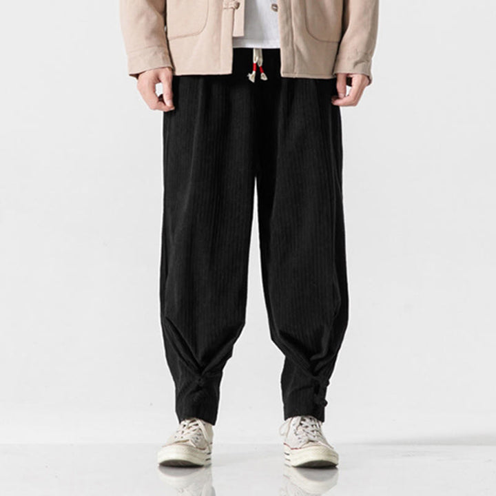 Spodnie męskie z prostymi nogawkami i kieszeniami, jesień/zima, z motywem Buddha Stones, z bawełny, w jednolitym kolorze, z guzikami - Czarny - US/UK/AU46， EU56 (5XL) - image 23