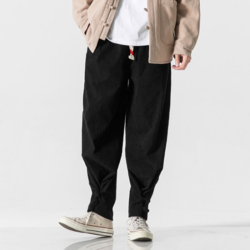 Spodnie męskie z prostymi nogawkami i kieszeniami, jesień/zima, z motywem Buddha Stones, z bawełny, w jednolitym kolorze, z guzikami - image 29