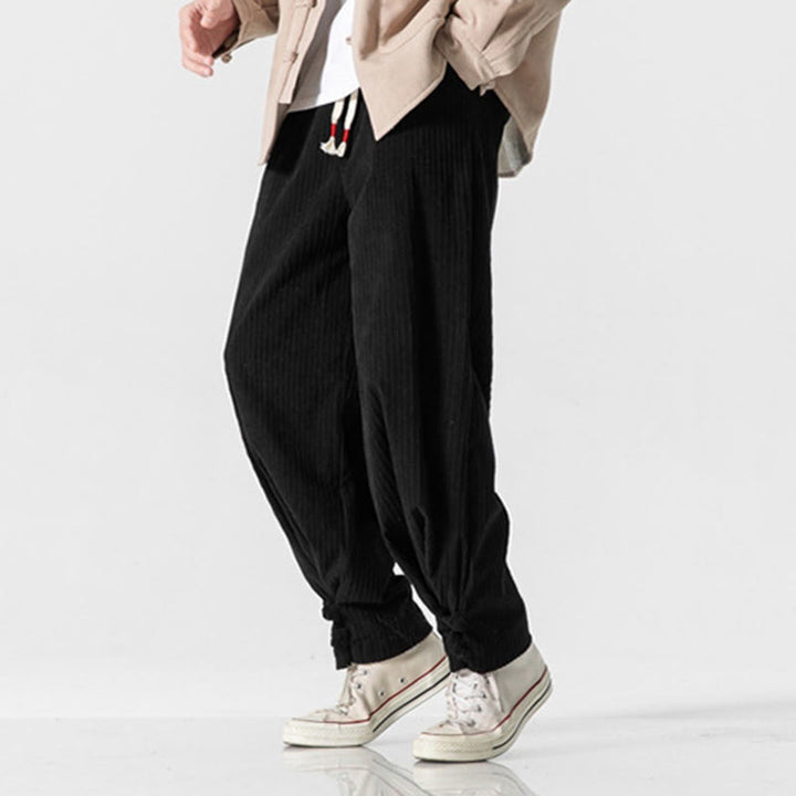 Spodnie męskie z prostymi nogawkami i kieszeniami, jesień/zima, z motywem Buddha Stones, z bawełny, w jednolitym kolorze, z guzikami - image 30