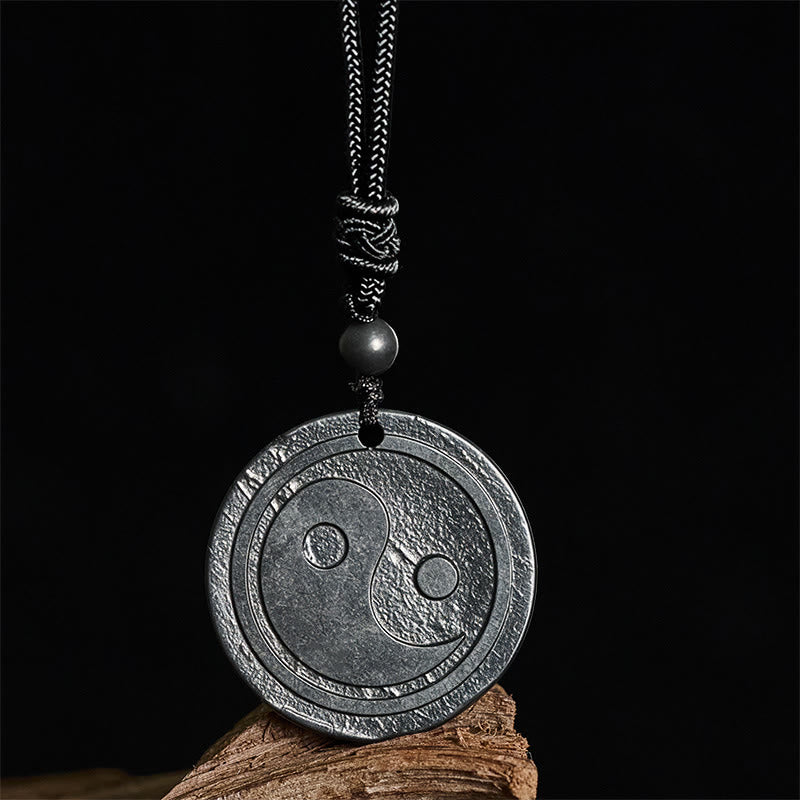 Naszyjnik z Buddha Stones , naturalny autentyczny kamień szungit, rzeźbiony, ochrona yin yang - Kamień szungitowy (ochrona ♥ uziemienie) - 35-40 mm - image 0