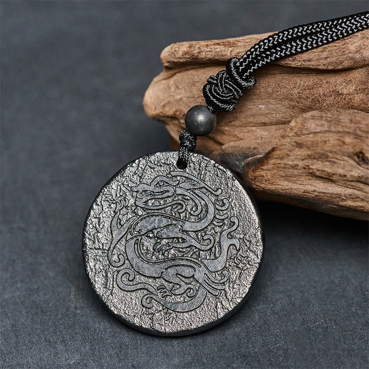 Naszyjnik z wisiorkiem z Buddha Stones z rzeźbionym wzorem smoka i autentycznym kamieniem szungitowym - image 3