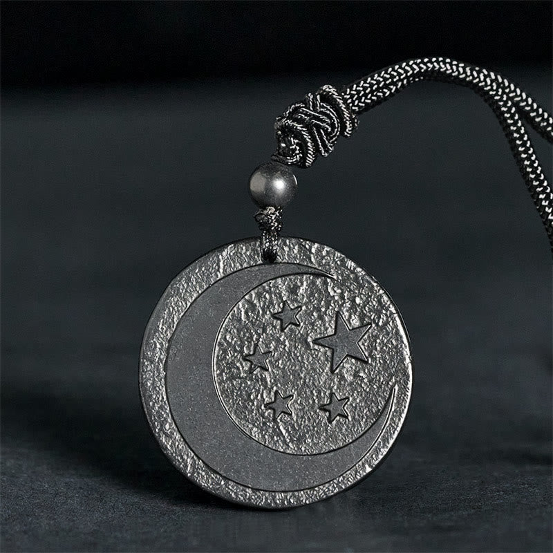 Naszyjnik z Buddha Stones, gwiazda księżycowa, okrągły wzór, autentyczny kamień szungit, ochrona, wisior - Kamień szungitowy (ochrona ♥ uziemienie) - 35-40 mm - image 0