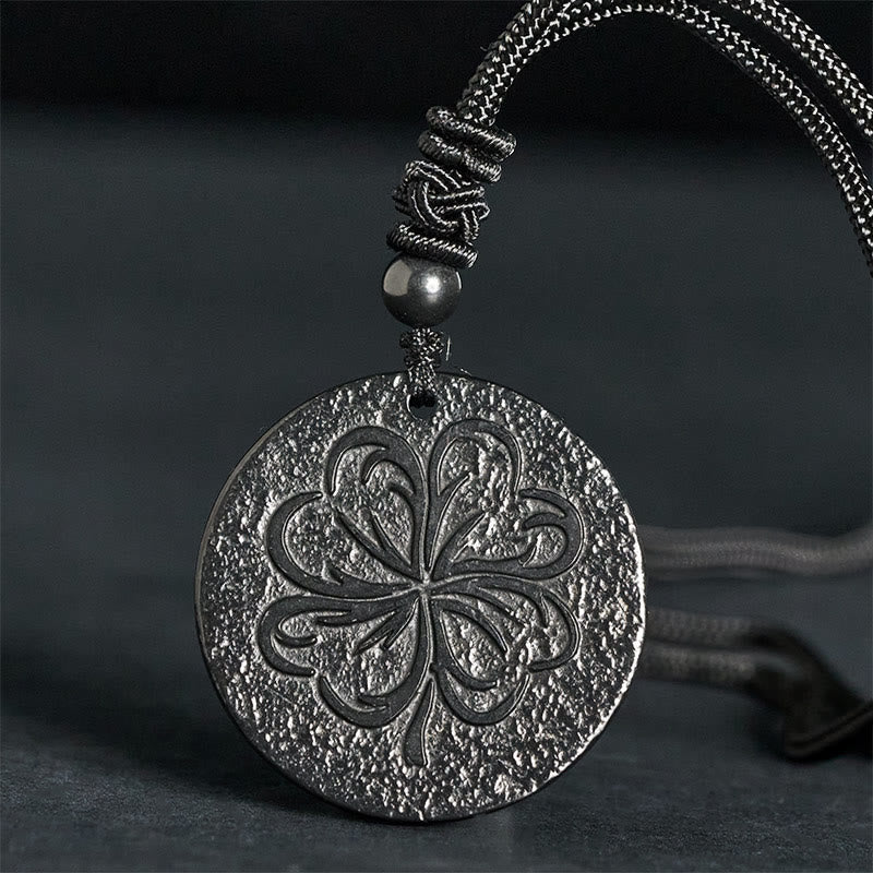 Naszyjnik z Buddha Stones, czterolistna koniczyna, autentyczny kamień szungitowy, kamień grafitowy, ochrona, wisior - Kamień szungitowy (ochrona ♥ uziemienie) - 35-40 mm - image 0