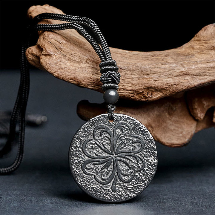 Naszyjnik z Buddha Stones, czterolistna koniczyna, autentyczny kamień szungitowy, kamień grafitowy, ochrona, wisior - image 2