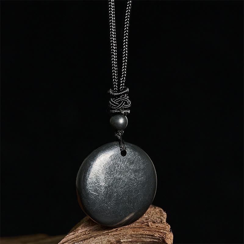 Buddha Stones z geometrycznym okrągłym autentycznym kamieniem szungitowym i liną, z wisiorkiem i wewnętrzną siłą - image 6