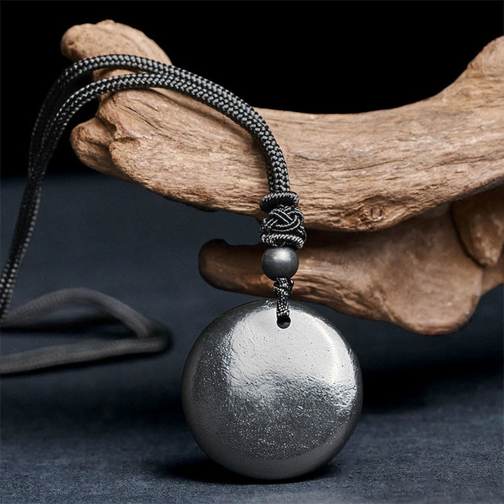 Buddha Stones z geometrycznym okrągłym autentycznym kamieniem szungitowym i liną, z wisiorkiem i wewnętrzną siłą - image 2