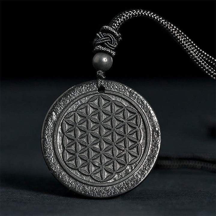 Naszyjnik z Buddha Stones Kwiat Życia z autentycznym kamieniem szungitowym i ochroną - Kwiat Życia (rzeźba reliefowa) - 35-40 mm - image 0