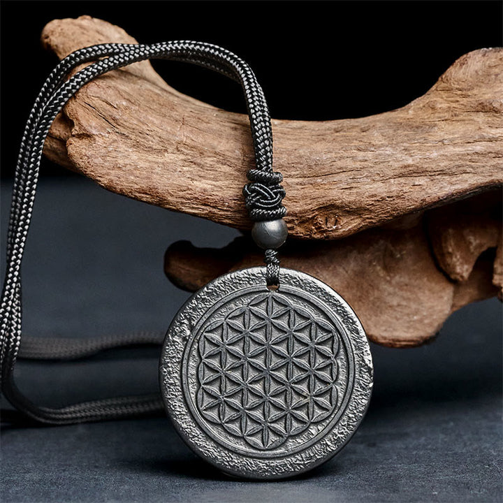 Naszyjnik z Buddha Stones Kwiat Życia z autentycznym kamieniem szungitowym i ochroną - image 3