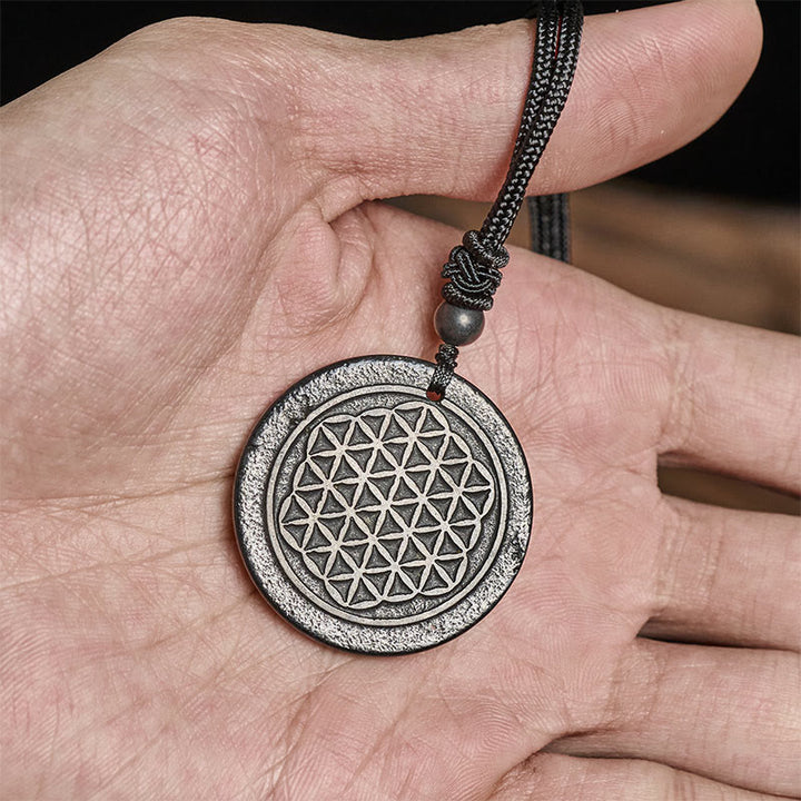 Naszyjnik z Buddha Stones Kwiat Życia z autentycznym kamieniem szungitowym i ochroną - image 5