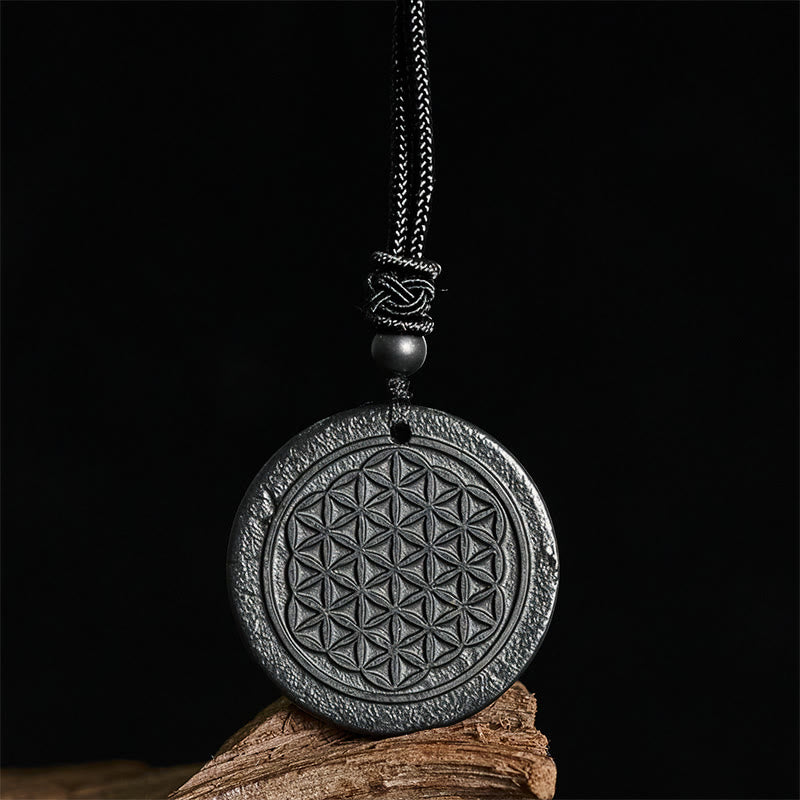 Naszyjnik z Buddha Stones Kwiat Życia z autentycznym kamieniem szungitowym i ochroną - image 2