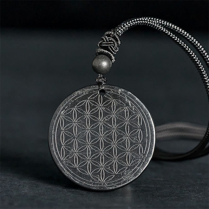 Naszyjnik z Buddha Stones Kwiat Życia z autentycznym kamieniem szungitowym i ochroną - Kwiat Życia (Rzeźba wklęsła) - 35-40 mm - image 9