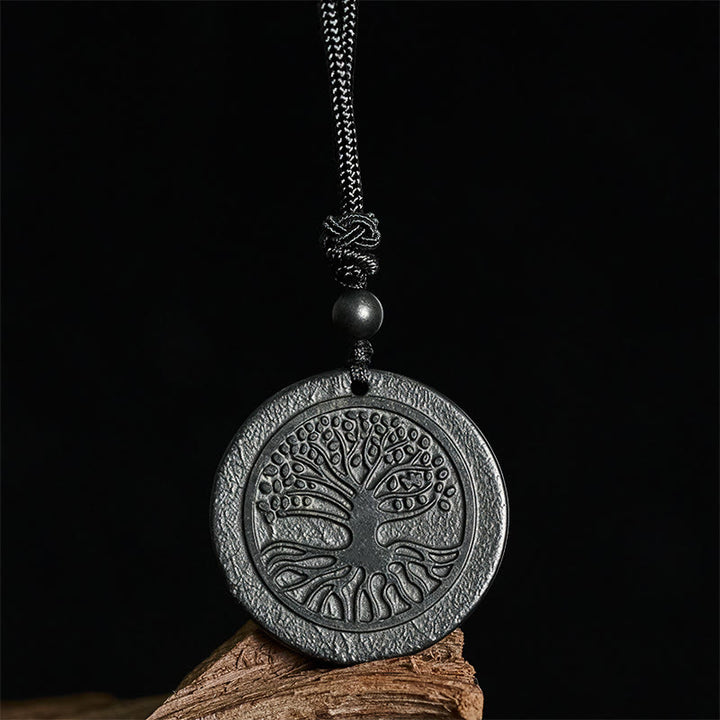 Buddha Stones, wzór rzeźbienia drzewa życia, autentyczny kamień szungit, wisiorek ochronny - image 2