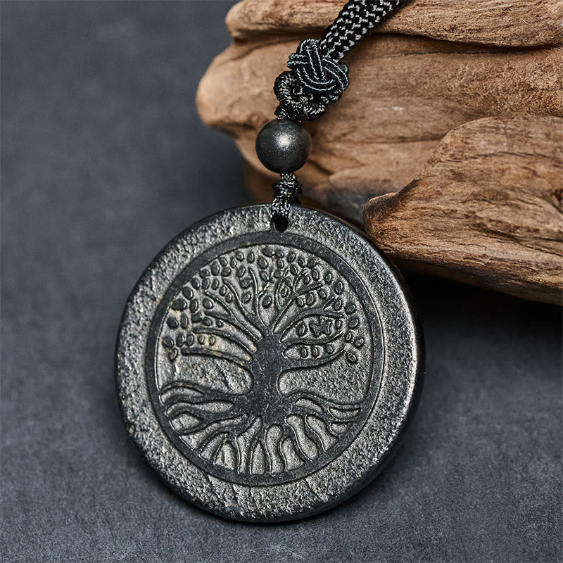 Buddha Stones, wzór rzeźbienia drzewa życia, autentyczny kamień szungit, wisiorek ochronny - image 1