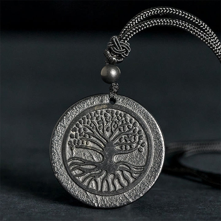 Buddha Stones, wzór rzeźbienia drzewa życia, autentyczny kamień szungit, wisiorek ochronny - Drzewo Życia (Oświecenie ♥ Połączenie) - 35-40 mm - image 0