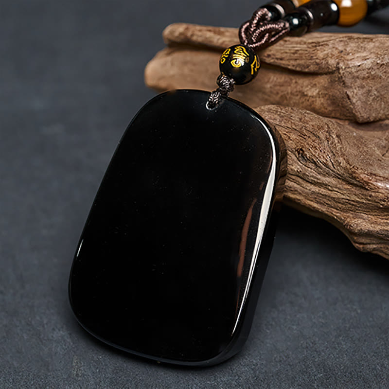 Buddha Stones Rok Konia Wzór Małpy Om Mani Padme Hum Czarny Obsydian Naszyjnik Siła Wisiorek - image 4
