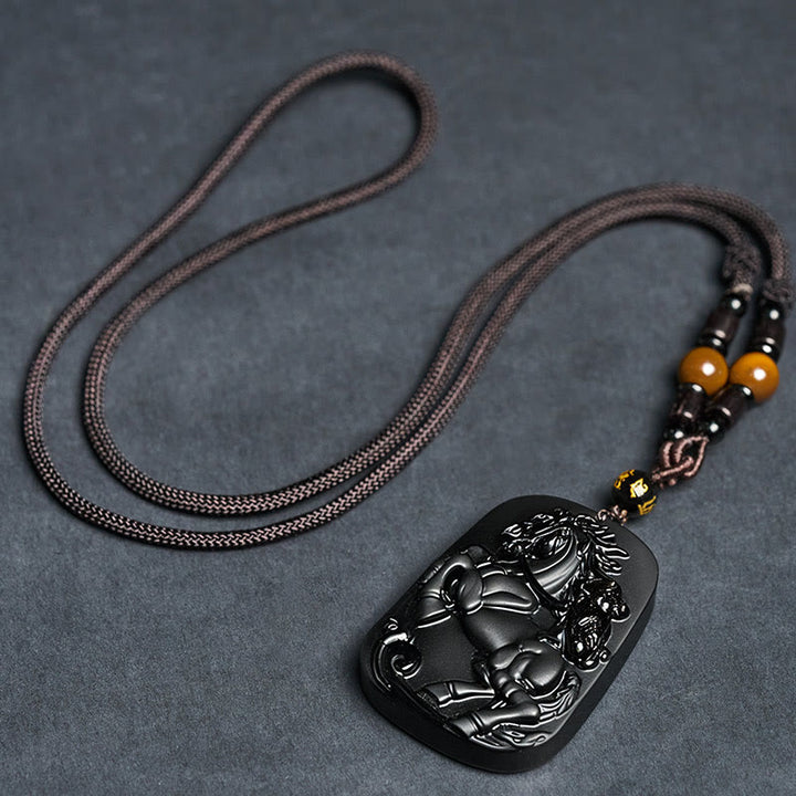 Buddha Stones Rok Konia Wzór Małpy Om Mani Padme Hum Czarny Obsydian Naszyjnik Siła Wisiorek - image 6