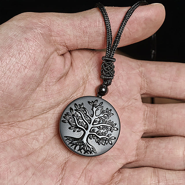 Naszyjnik z Buddha Stones Naturalny Wzór Drzewa Życia z Czarnego Obsydianu Transformacja - image 4