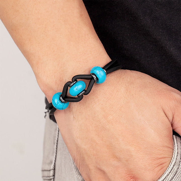 Bransoletka okrągła z podwójnym skórzanym kryształem ametystu i Buddha Stones, łagodząca stres - image 5