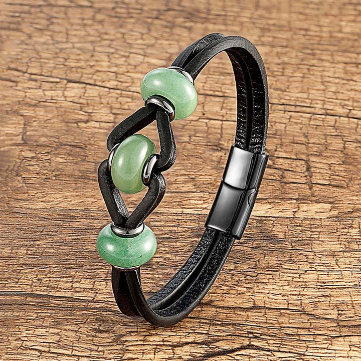 Bransoletka okrągła z podwójnym skórzanym kryształem ametystu i Buddha Stones, łagodząca stres - Zielony awenturyn - 18-22 cm - image 15