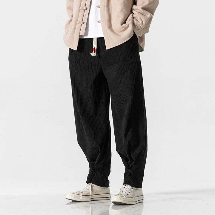 Spodnie męskie z prostymi nogawkami i kieszeniami, jesień/zima, z motywem Buddha Stones, z bawełny, w jednolitym kolorze, z guzikami - image 28