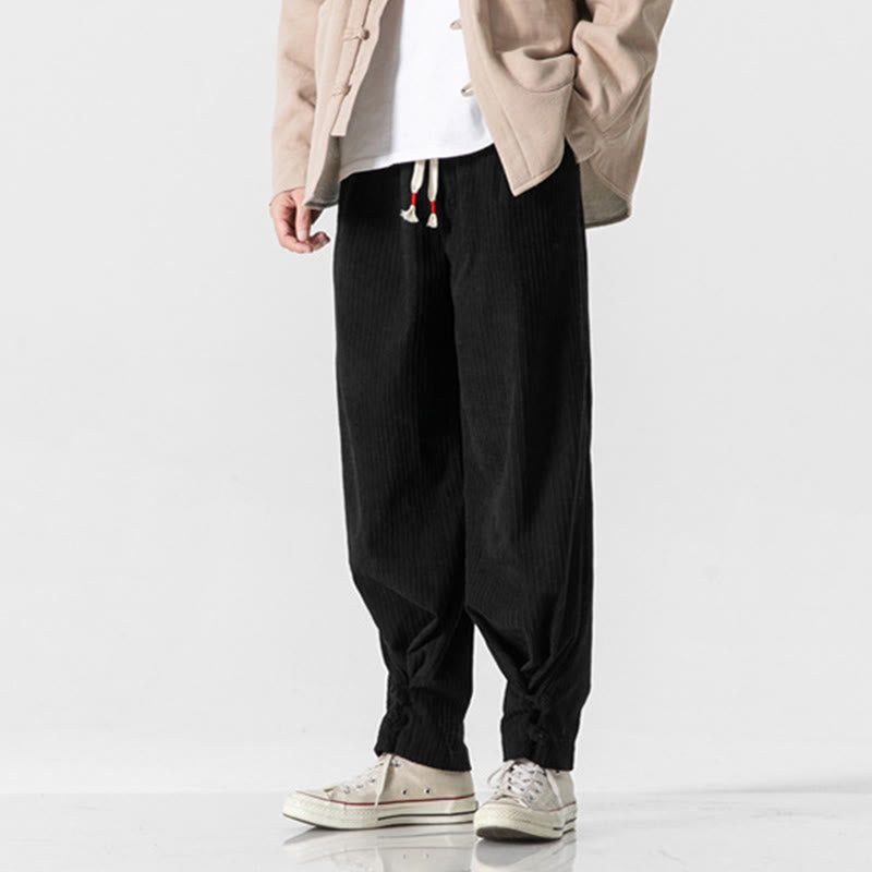 Spodnie męskie z prostymi nogawkami i kieszeniami, jesień/zima, z motywem Buddha Stones, z bawełny, w jednolitym kolorze, z guzikami - image 24