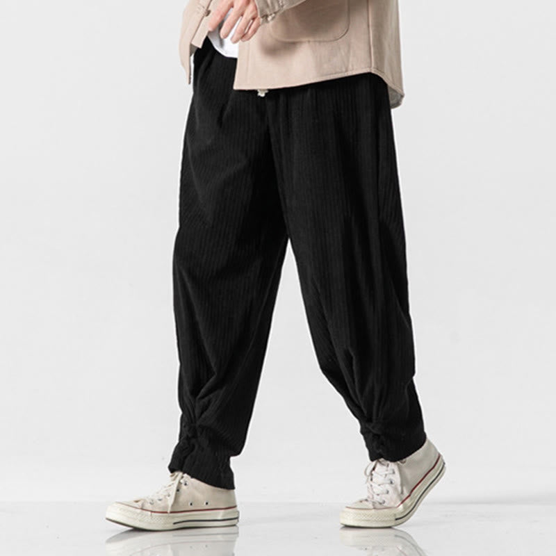 Spodnie męskie z prostymi nogawkami i kieszeniami, jesień/zima, z motywem Buddha Stones, z bawełny, w jednolitym kolorze, z guzikami - image 27