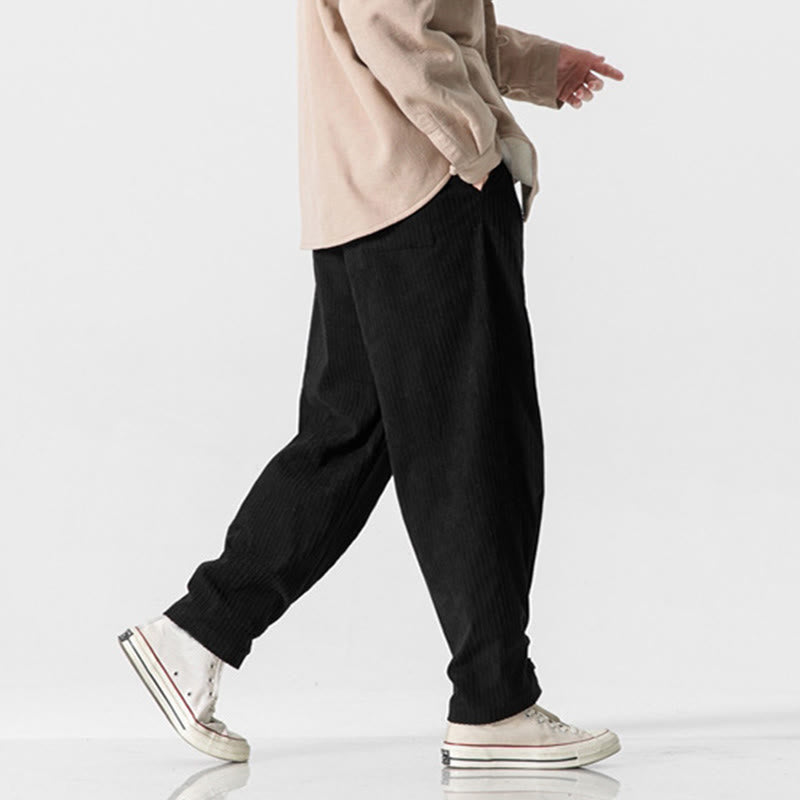 Spodnie męskie z prostymi nogawkami i kieszeniami, jesień/zima, z motywem Buddha Stones, z bawełny, w jednolitym kolorze, z guzikami - image 25