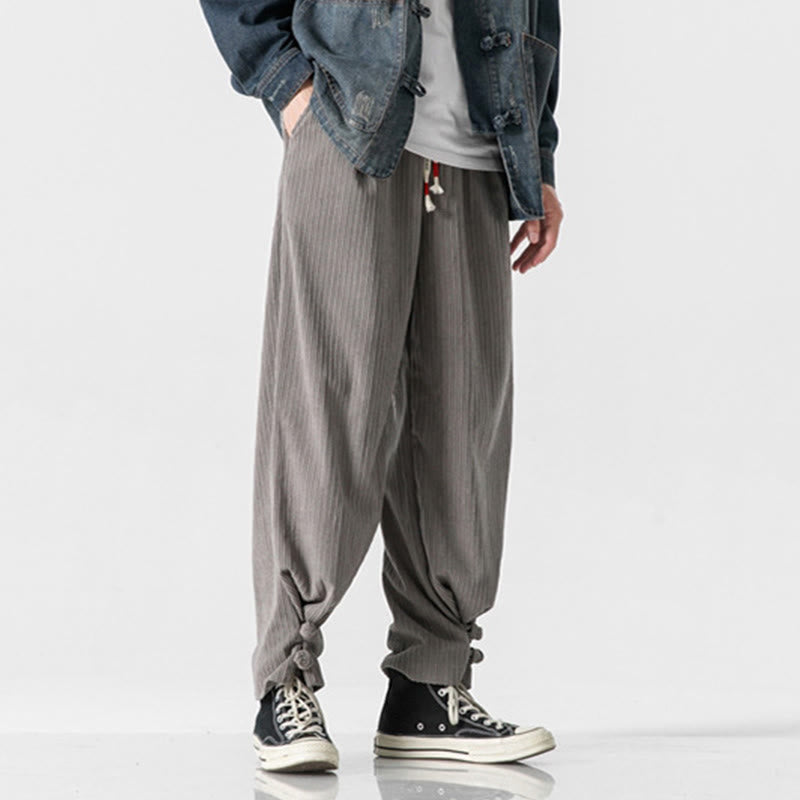 Spodnie męskie z prostymi nogawkami i kieszeniami, jesień/zima, z motywem Buddha Stones, z bawełny, w jednolitym kolorze, z guzikami - image 1