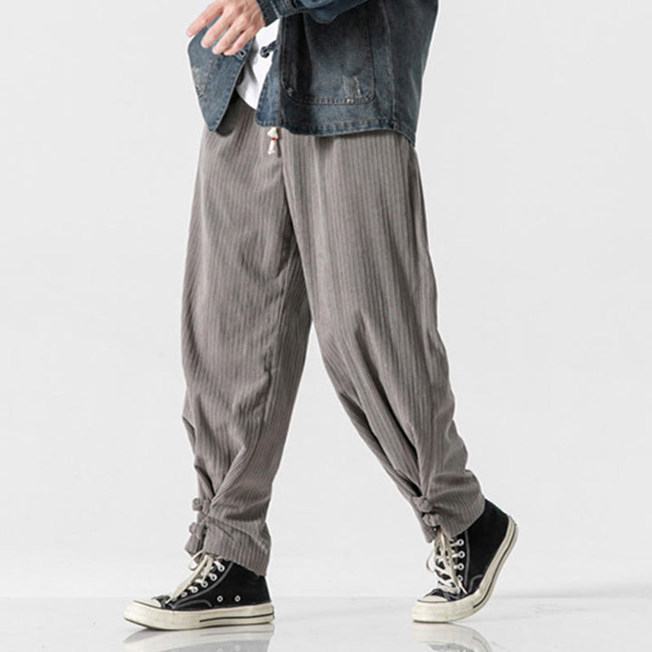 Spodnie męskie z prostymi nogawkami i kieszeniami, jesień/zima, z motywem Buddha Stones, z bawełny, w jednolitym kolorze, z guzikami - image 7