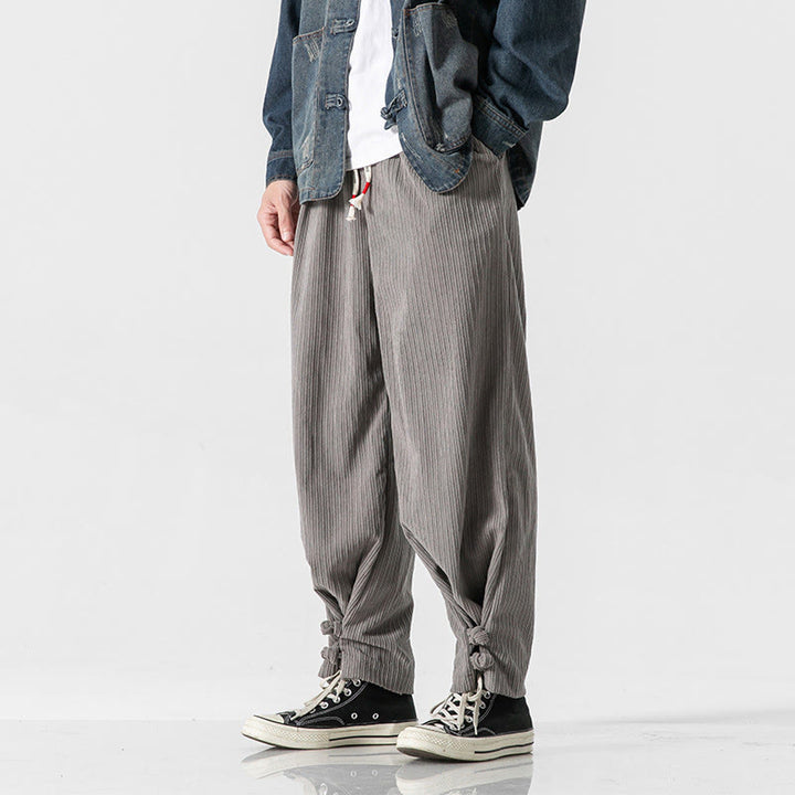 Spodnie męskie z prostymi nogawkami i kieszeniami, jesień/zima, z motywem Buddha Stones, z bawełny, w jednolitym kolorze, z guzikami - image 8