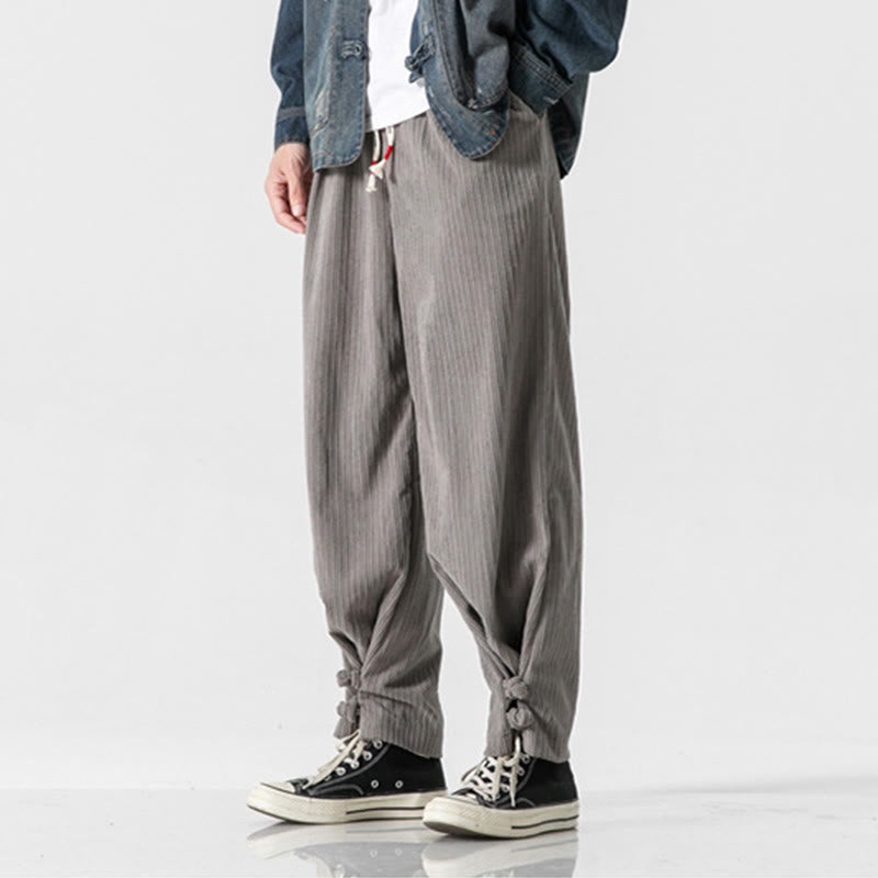 Spodnie męskie z prostymi nogawkami i kieszeniami, jesień/zima, z motywem Buddha Stones, z bawełny, w jednolitym kolorze, z guzikami - image 2