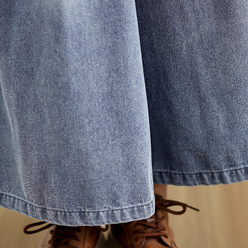 Buddha Stones Jesień Vintage Zniszczony Projekt Wysoki Stan Damskie Szerokie Spodnie Nogawki Z Kieszeniami - image 8