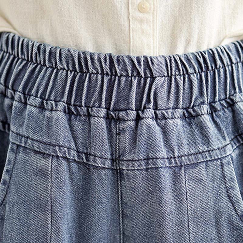 Buddha Stones Jesień Vintage Zniszczony Projekt Wysoki Stan Damskie Szerokie Spodnie Nogawki Z Kieszeniami - image 6