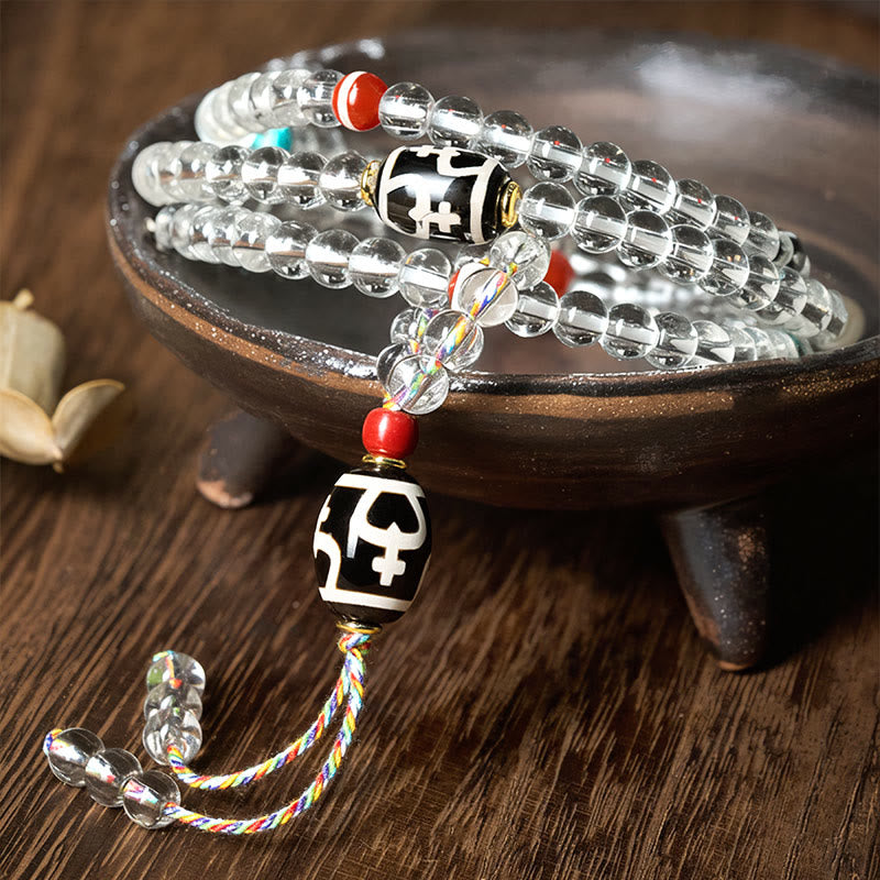 Buddha Stones 108 koralików Liuli Crystal Dzi Koralik Agat Błogosławieństwa Tassel Mala - image 2