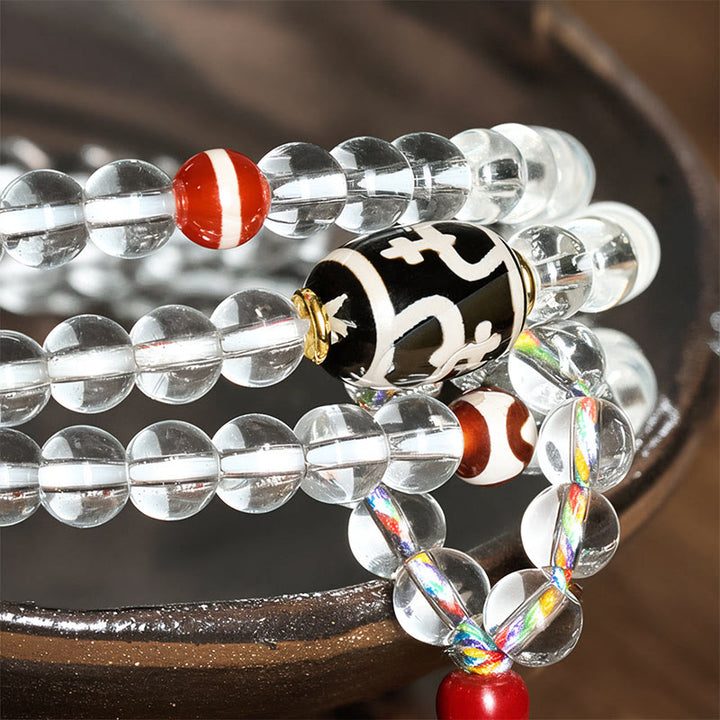 Buddha Stones 108 koralików Liuli Crystal Dzi Koralik Agat Błogosławieństwa Tassel Mala - image 5