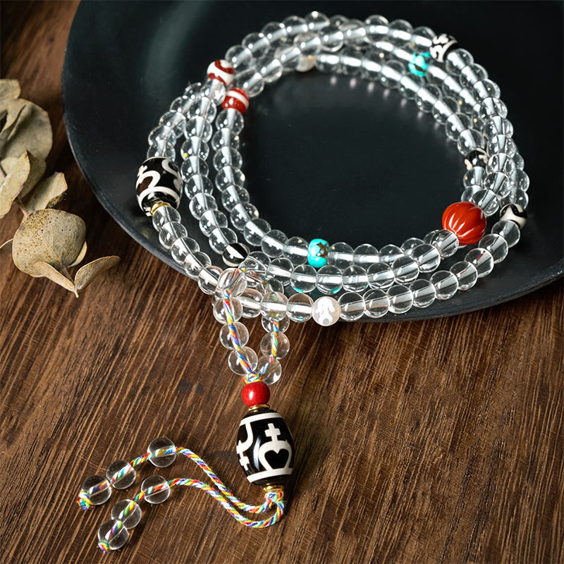 Buddha Stones 108 koralików Liuli Crystal Dzi Koralik Agat Błogosławieństwa Tassel Mala - Czarny koralik Dzi - 6 mm - image 0