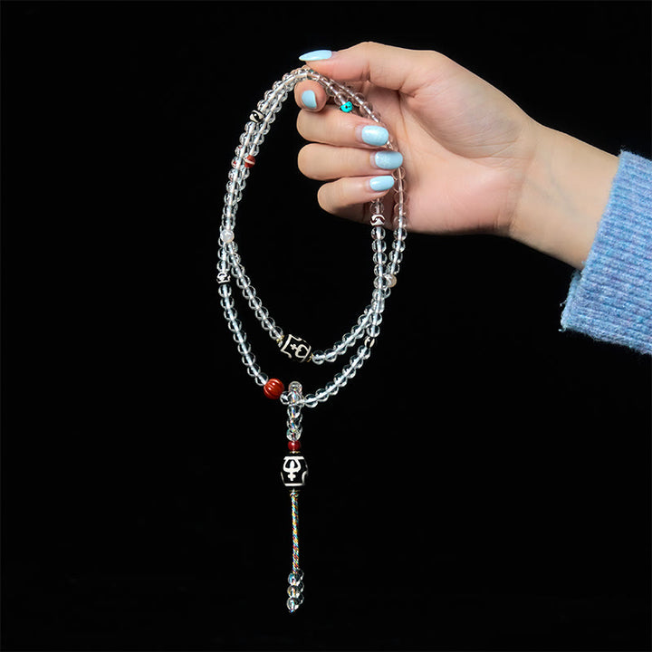 Buddha Stones 108 koralików Liuli Crystal Dzi Koralik Agat Błogosławieństwa Tassel Mala - image 7