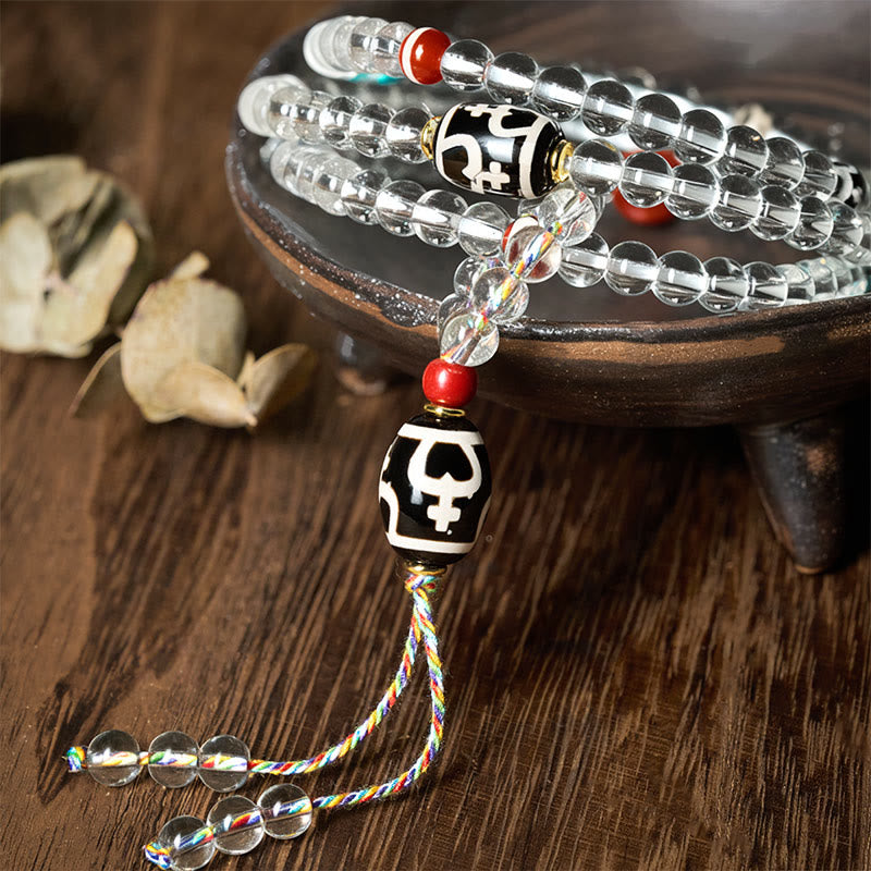 Buddha Stones 108 koralików Liuli Crystal Dzi Koralik Agat Błogosławieństwa Tassel Mala - image 4