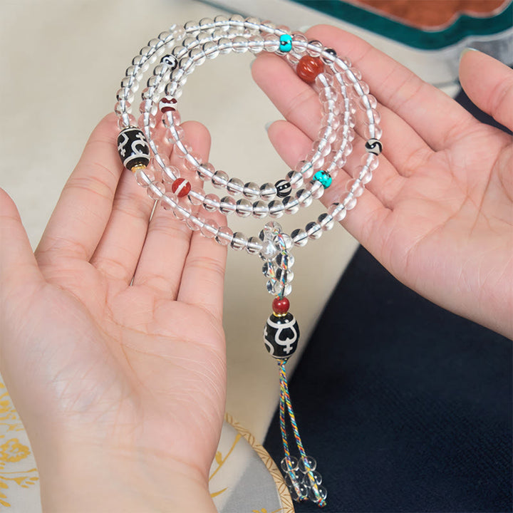 Buddha Stones 108 koralików Liuli Crystal Dzi Koralik Agat Błogosławieństwa Tassel Mala - image 3