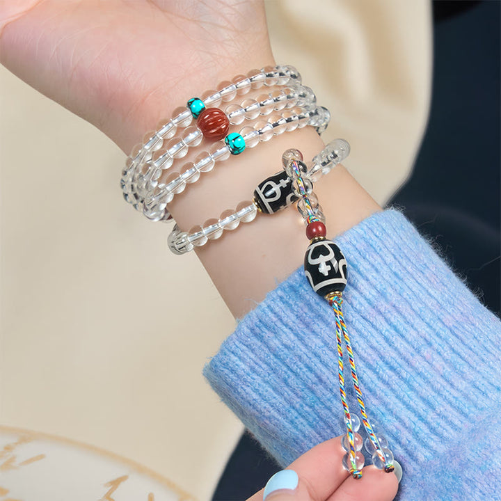 Buddha Stones 108 koralików Liuli Crystal Dzi Koralik Agat Błogosławieństwa Tassel Mala - image 9